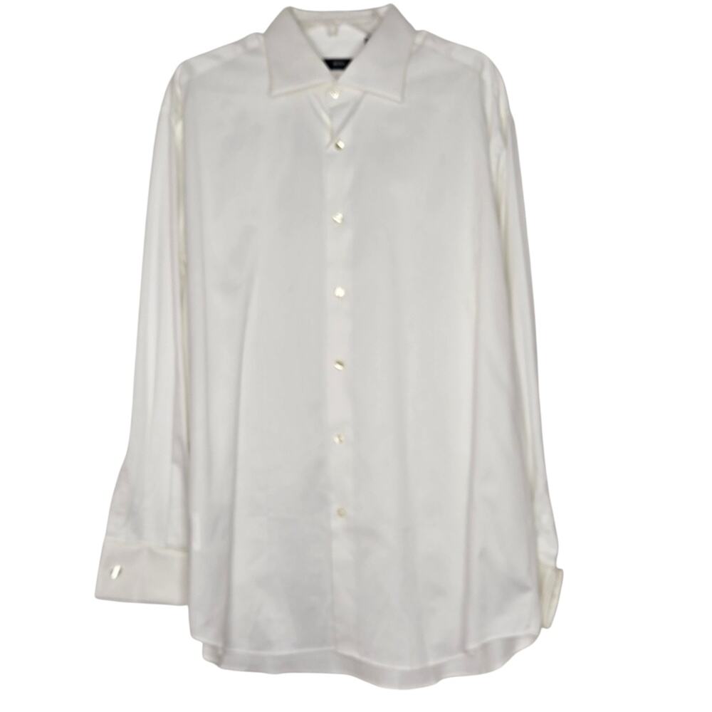 Hugo Boss White Dress Shirt Mens Size 17 34/35 Tuxedo French Cuff w CUFFLINKS